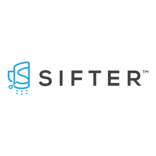 Logo of Sifter with an abstract blue icon suggesting a filtering process, next to the bold, capitalized letters of 'SIFTER' and a trademark symbol